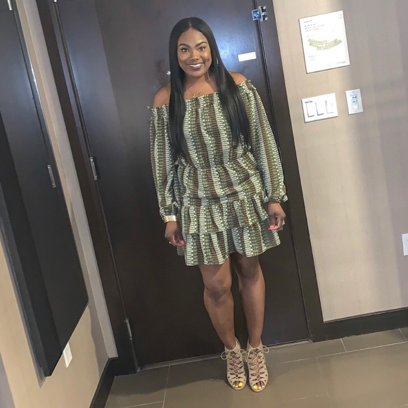 Olive Green Tribal Printed Dress - Picture 2 of 2